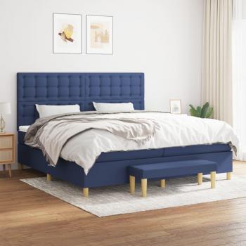 Cama box spring de muelles con colchón azul 200x200 cm en tela