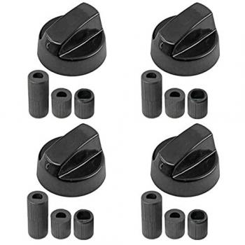 Perillas Universales para Horno y Cocina (Pack de 4) con Adaptadores, Diámetro 4 cm, Color Negro