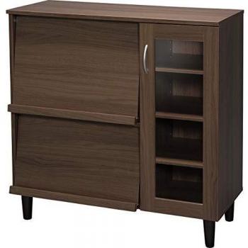 Marca Amazon - Movian KBN-9390 Aparador de almacenamiento múltiple con tapa corredera y puerta de cristal en madera MDF, madera de ingeniería, marrón