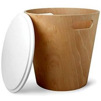 Umbra Woodrow Storage Stool, Wood, White/Natural, 40.41 x 28.3 x 40.69 cm