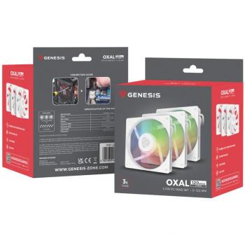 Ventilador de PC Genesis Oxal 120 ARGB Blanco (3 unidades, 120 mm)
