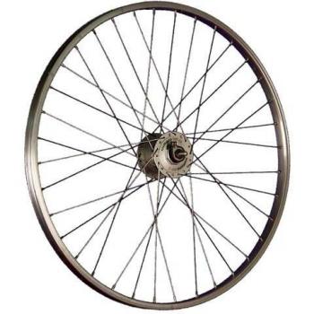 Rueda Delantera de 26 Pulgadas con Dinamo y Buje para Bicicleta Holandesa Plateada