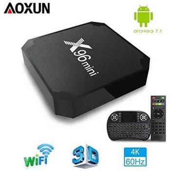 TV Box Android 7.1 - Aoxun X96MINI Smart TV Box Amlogic Quad Core, 2GB RAM & 16GB ROM, 4K*2K UHD H.265, HDMI, USB*2, 2.4GHz WiFi, Web TV Box, Android Set-Top Box, + 2 en 1 Ratón y Teclado