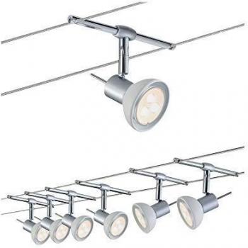 Paulmann Set SheelaLED Kit Completo de Cables con 6 focos Sheela, 24 W, Cromo Mate/Opal, 1000 x 0.5 x 16.5 cm