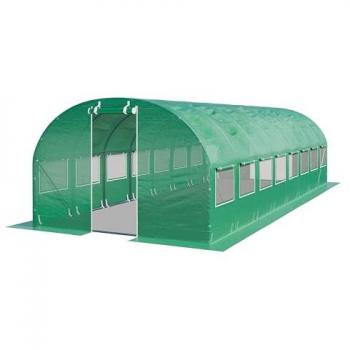 Invernadero túnel TOOLPORT 3x8m con Lona de PE 180g/m² verde transparente, estable y robusto, incluye ventanas