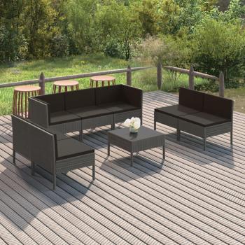 8-Piece Grey Poly Rattan Garden Lounge Set with Cushions