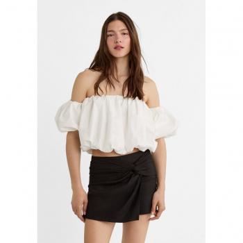Stradivarius Linen Blend Skort with Side Tie Black