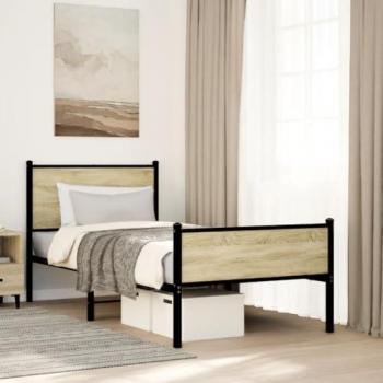 Estructura de cama individual Sonoma de metal en color roble, dimensiones 90x190 cm, sin colchón incluido