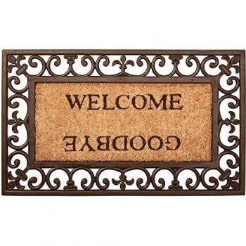Alfombra de entrada de goma y coco Bienvenido / Adiós - 76 x 45 cm