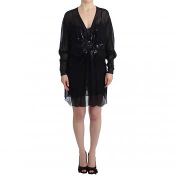 Roberto Cavalli Elegant Sheer Blouson Dress in Black Silk - IT40|S, Size: XS