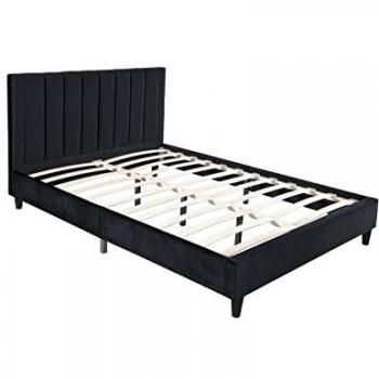 Cama de Terciopelo Negro 160x200 Cambridge - Diseño Contemporáneo con Estructura Plywood y Cabecero Efecto Capitonado
