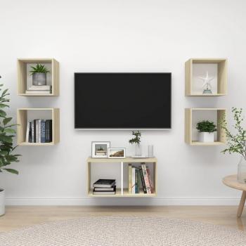 Juego de muebles de TV 5 piezas blanco y madera de roble Sonoma multicapa