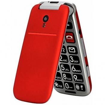 Teléfono Móvil para Personas Mayores Teclas Grandespara Mayores, Artfone Flip CF241Acon MMS, SOS Botón, Cámara, 2,4 Pulgadas, con una Base de Carga, Fácil de Usar para Ancianos, Rojo
