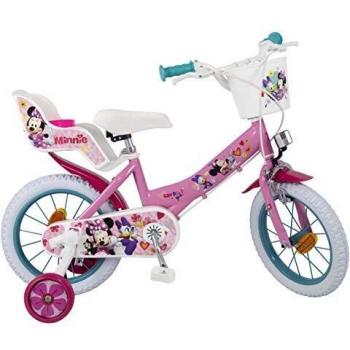 Bicicleta Disney Minnie 14 con Portabebés y Cesta, Ajustable para Niñas de 4 a 6 años - TOIMSA
