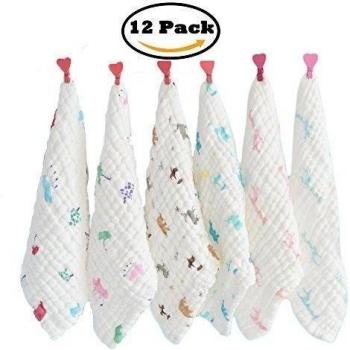 BWINKA 12 Pack Paño de baño de baño de muselina con gancho, 12 x12 toallitas reutilizables, toallas de bebé mejor para regalo de ducha