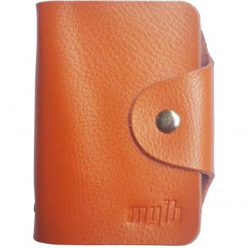 MYLB Tarjeta de Crédito Funda de piel para tarjetas de visita tarjeta funda con espacio para 26 Tarjetas de Crédito en doble Asignación con tarjetas naranja 10.5*7.5*2cm