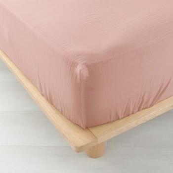 Sábana Ajustable 140 x 190 cm Angelia Rosa - Muselina de Algodón con Goma