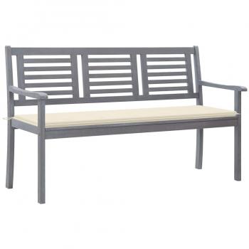 Banco de jardín 3 asientos con almohada 150cm gris en eucalipto