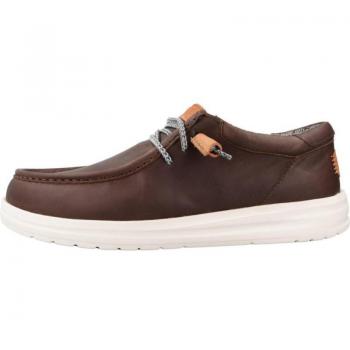 Zapatos Informales para Hombre Hey Dude Wally Grip de Piel con Cordones Elásticos en Color Marrón Grey Gris