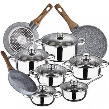 Batería de cocina 12 piezas SAN IGNACIO Cassel en acero inoxidable con juego de sartenes (22/26/28 cm) SAN IGNACIO Daimiel en aluminio forjado
