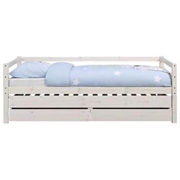 Sofá cama nido infantil con 2 colchones de madera maciza blanca 90x200 cm