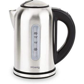 Hervidor de Agua Eléctrico Pequeño, 2200W, Capacidad de 1.7 L, Base 360º Sin Cables, Temperatura Regulable hasta 100º en Tiempo Récord, Gris. H.Koenig_BOE50