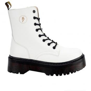 Botas KESLEM Blancas para Mujer - Botines de mujer, color blanco, diseño moderno, material sintético, suela antideslizante, cierre con cremallera lateral, plantilla acolchada para mayor comodidad