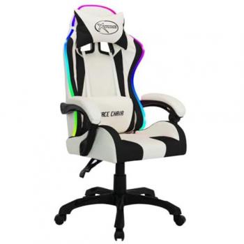 Silla giratoria para oficina y videojuegos con LED RGB y polipiel multicolor