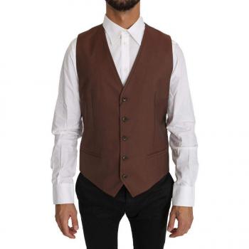 Dolce & Gabbana Brown Wool Silk Waistcoat Vest - IT50 | L Luxury Suit Vest for Men