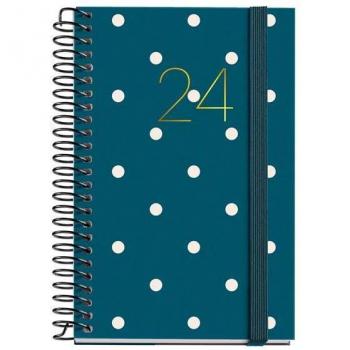 Agenda MiquelRius Caddy 2024 Día Página Espiral Polka Dots Azul Marino 80x120mm Castellano