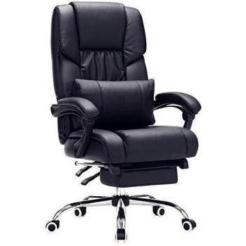 Songmics OBG71B Racing -Silla de Escritorio/ Computadora Ergonómica con Reposapiés Plegable, PU, Metal Cromado, color Negro 150 kg