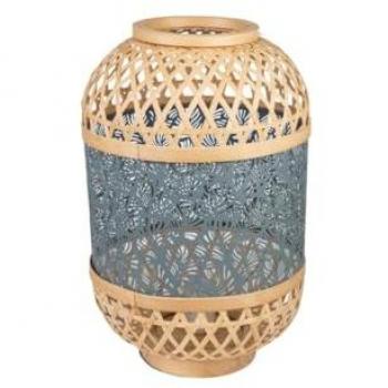 Lámpara de mesa Romimex Azul Natural Metal Bambú 26 x 38 x 26 cm