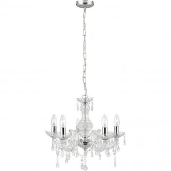 Lámpara colgante Marie Therese Clear, 5 bombillas, 93 cm