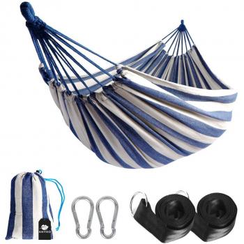Anyoo Hamaca de Algodón para Jardín al Aire Libre Cama Portátil de Lona con Cuerdas para Acampar Capacidad de 200 Kg Peso Ligera con Bolsa para Jardín Patio Trasero Playa Mochileros