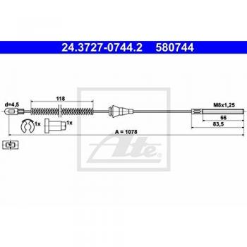 Cable de freno de mano ATE 24.3727-0744.2