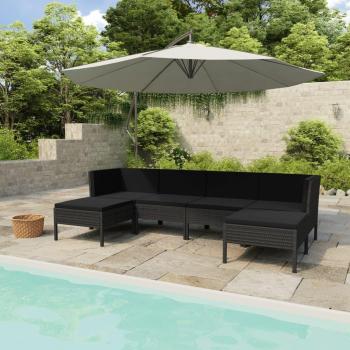 vidaXL 6-Piece Black Synthetic Rattan Garden Lounge Set with Cushions