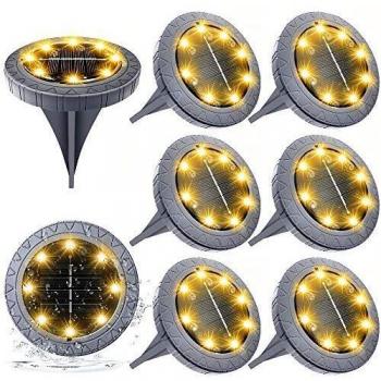 Luces Solares Exterior Jardin 8LED 8pcs, Impermeable IP65 Solar Luz Gris Blanca Cálida Focos Solares Suelo Decoracion Jardin Solar iluminacion Exterior Solar lámpara Solar para Terraza Camino Césped