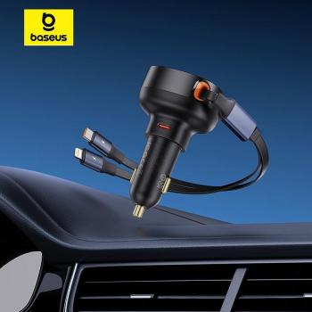 Baseus Enjoyment Pro Cargador de Coche con Cable Retráctil USB-C/Lightning 60W Negro