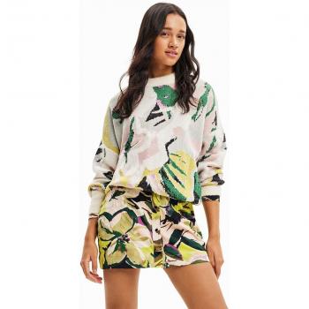 Desigual Elegant High Neck Contrast Sweater - M, Round-neck Knitwear, female, Multicolor, Size: M High Neck Long Sleeve Sweater with Contrast Details