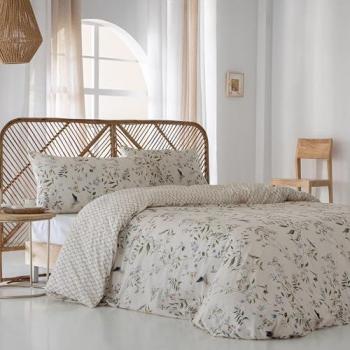Funda Nórdica Reversible 100% Satén Algodón 200 Hilos Beige para Cama de 150 cm - Incluye Funda y 2 Fundas de Almohada con Cierre de Botones