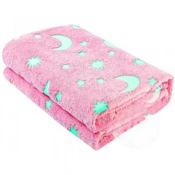 Manta Suave Rosa Mágica para Niños con Lunas y Soles Fluorescentes