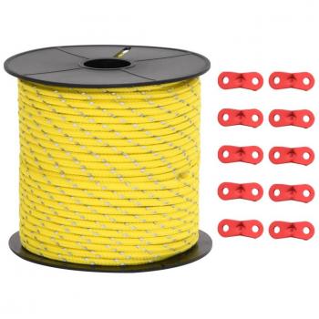 Cuerda de vientos con tiras reflectantes y tensores 50 m 4 mm Color Verde, Negro, Amarillo y más