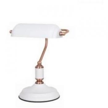 Lámpara de mesa E27 blanco y cobre