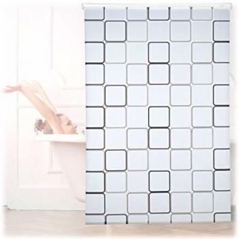Cortina de Ducha a Rollo Square, Impermeable, Semitrasparente, Montaje en Techo, 140x240 cm