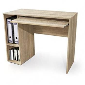 Mesa Escritorio Juvenil con Bandeja Extraíble y Estantes 74x90x45 cm - Blanco-Cambrian