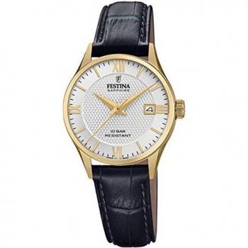 Festina Swiss Made Women's Watch F20011/1 with Silver Dial and Black Leather Strap