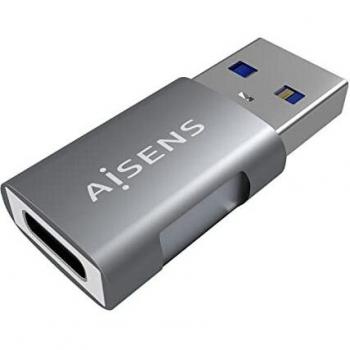 AISENS - A108-0655 - Mini Adaptador USB 3.2 Gen2 10G 3A, tipo USB-C/H-A/M, gris
