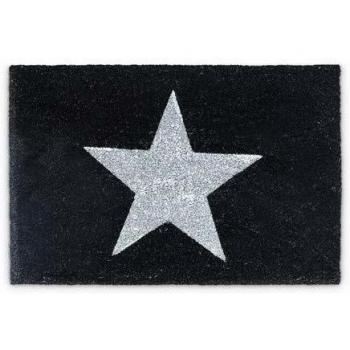 Relaxdays – Felpudo con una Estrella Impresa para la Entrada de su hogar Hecho de Fibras de Coco y PVC con Medidas 40 x 60 cm Antideslizante Elemento Decorativo, Color Negro
