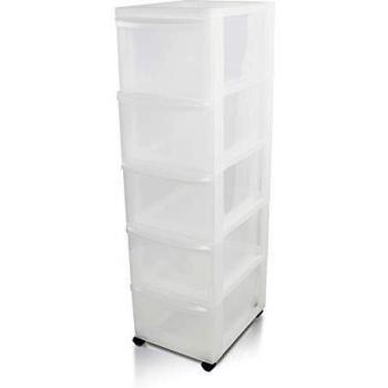 Iris Ohyama, Torre de almacenamiento, 5 cajones de 15 L, con ruedas, asas ergonómicas, oficina, baño, sala de estar - Design Chest DC-305 - Blanco