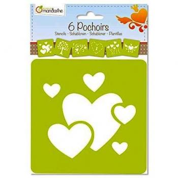 Avenue Mandarine 42640O - Un lot de 6 pochoirs 15,4x22,3 cm avec notice incluse, Cœurs